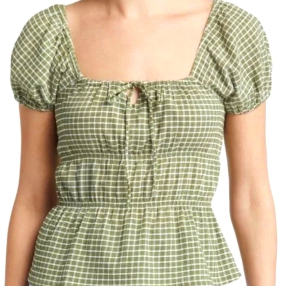 MADEWELL Tiered Top Size S Green Basil Plaid